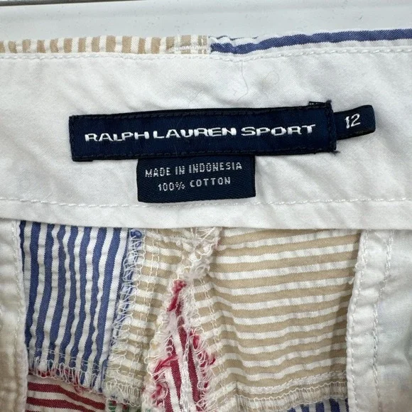 Ralph Lauren‎ Sport Relaxed Fit Colorblock Seersucker Shorts Patches Women 12 - Picture 3 of 6